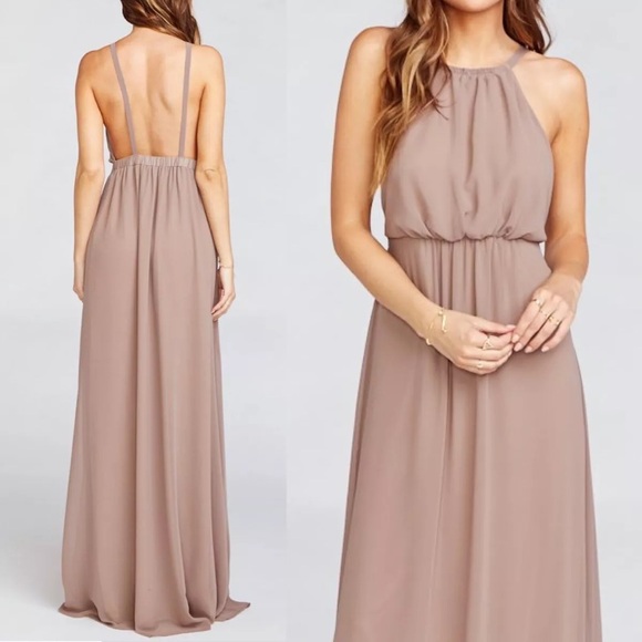 Show Me Your Mumu SMYMM Dusty Blush Pink Tan Amanda Maxi Dress Bridesmaid Medium - Picture 1 of 8
